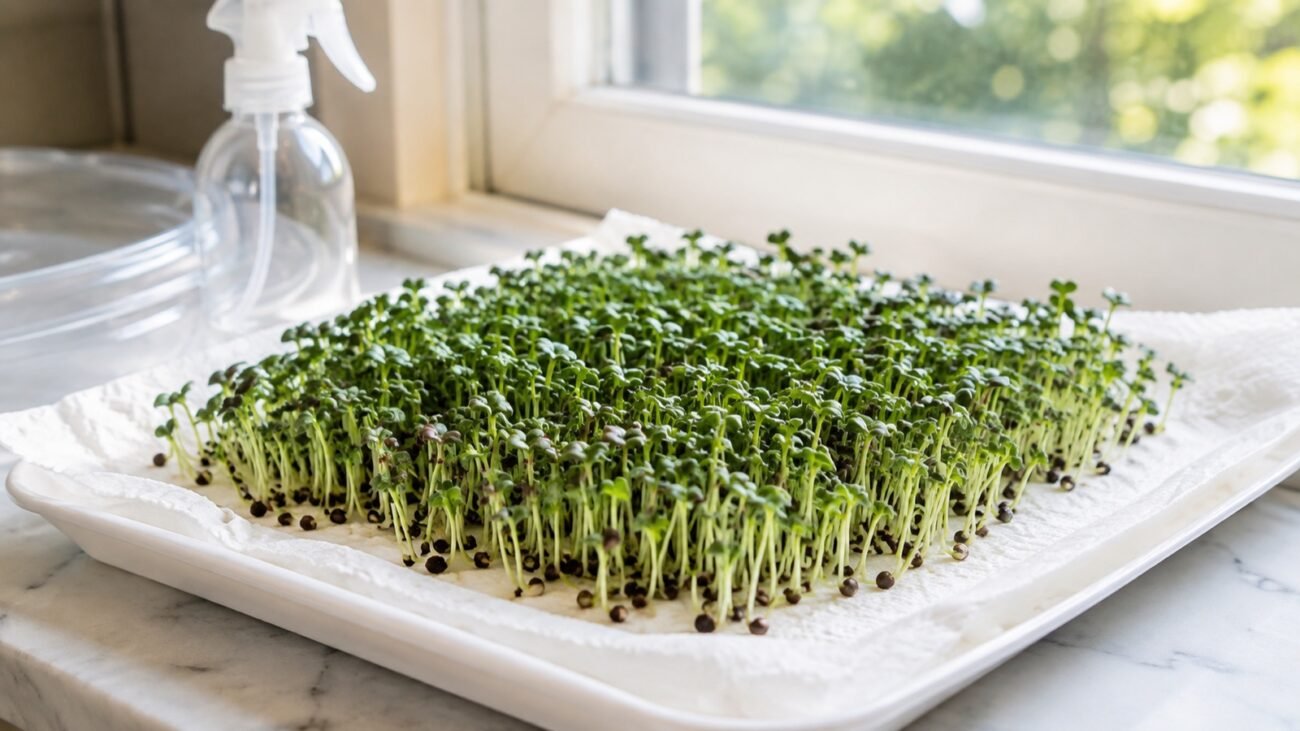 Sunlit Microgreens on a Windowsill