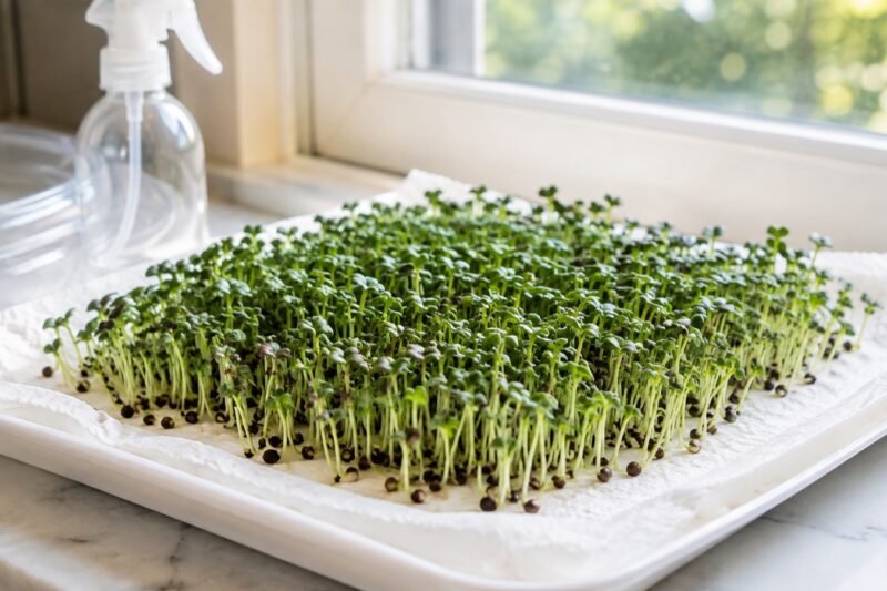 Sunlit Microgreens on a Windowsill