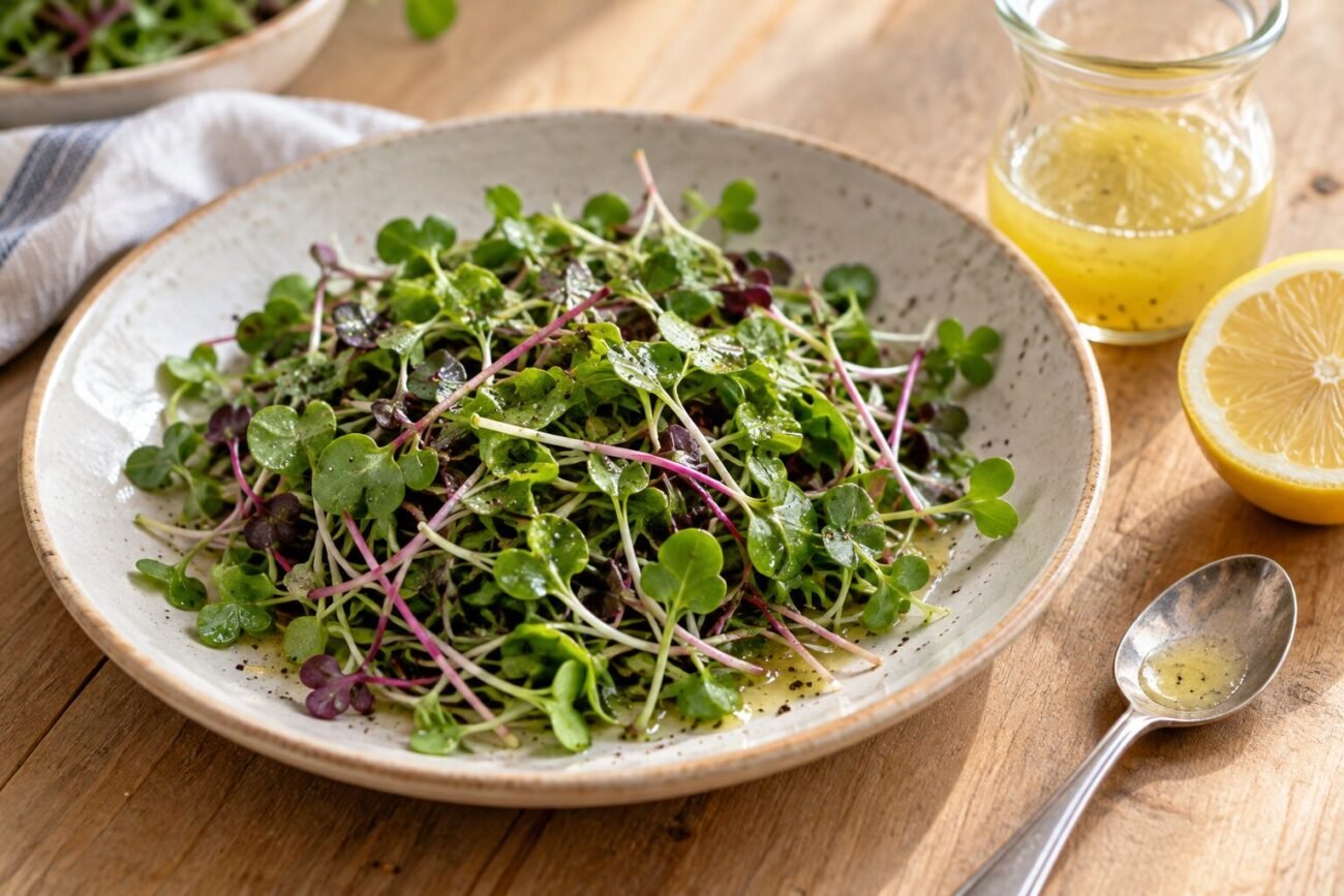 Delicate microgreens with lemon vinaigrette