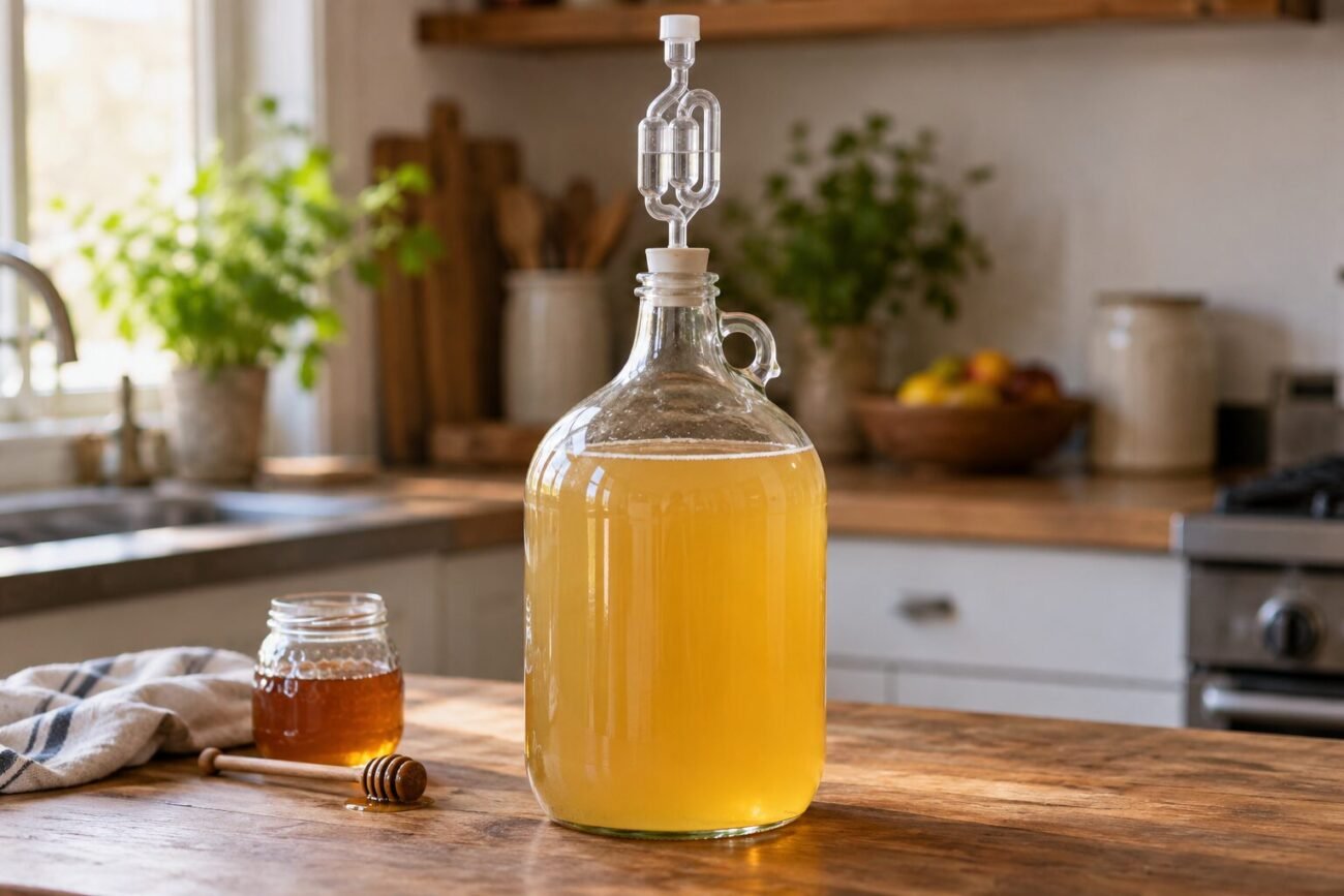 One-gallon honey mead in a jug