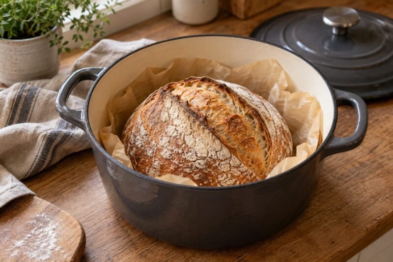 Sourdough boule in a Dutch oven