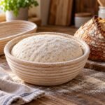 Sourdough dough proofing in a round banneton